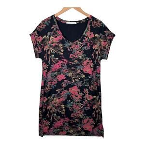 Peruvian Collection Red Floral Print T-Shirt Tunic Above the Knee Dress Medium